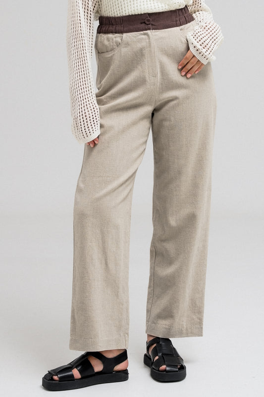 LARA CONTRAST WAIST PANTS