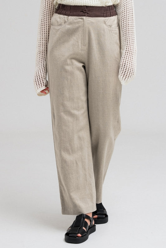LARA CONTRAST WAIST PANTS