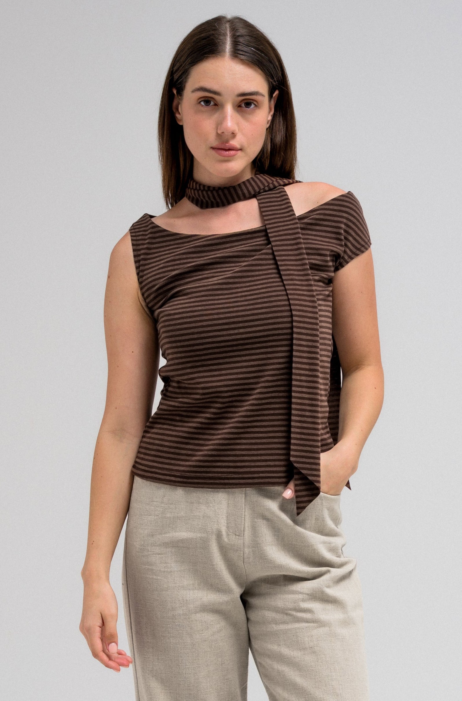 MAIA STRIPED SCARF TOP